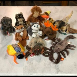 Excellent Condition Set of 11 Animal Plush TY Beanie Babies